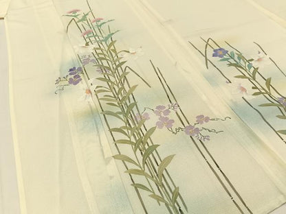 平和屋着物＊夏物 訪問着 絽 手描き 草花文 暈し染め 正絹 逸品 BAAW5087hj