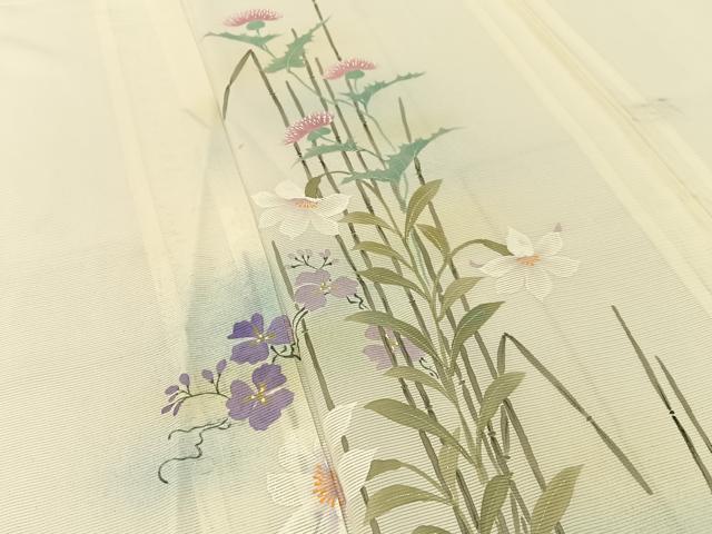 平和屋着物＊夏物 訪問着 絽 手描き 草花文 暈し染め 正絹 逸品 BAAW5087hj