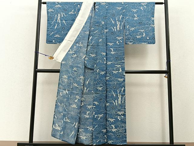 平和屋着物＊夏物 小紋 絽 藍 型染め 御所解文 正絹 逸品 BAAW5089hj