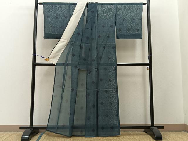 平和屋着物＊夏物　紗紬　菱文様　正絹　逸品　BAAW5090hj