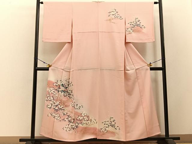 平和屋着物▽訪問着 単衣 流水花文 暈し染め 金彩 正絹 逸品 BAAW5091hj