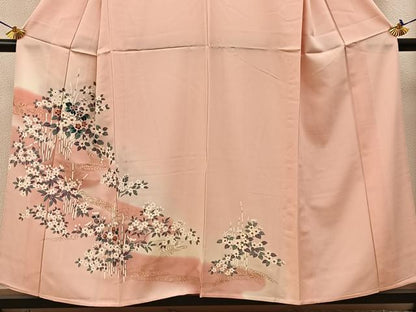 平和屋着物▽訪問着 単衣 流水花文 暈し染め 金彩 正絹 逸品 BAAW5091hj