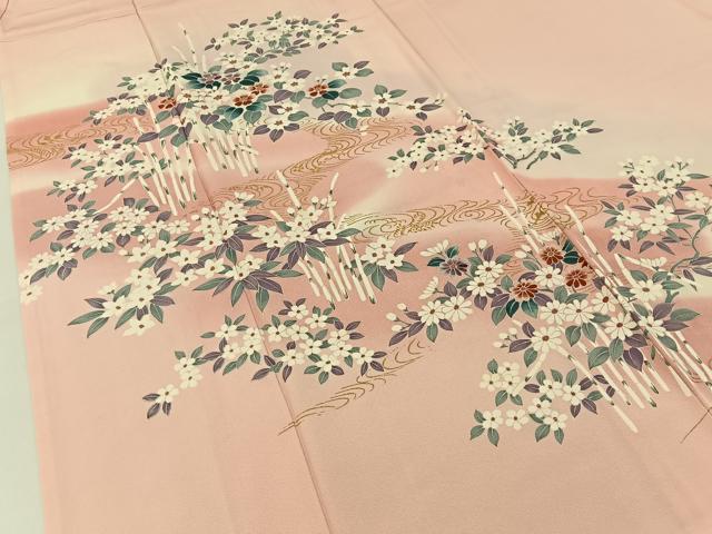 平和屋着物▽訪問着 単衣 流水花文 暈し染め 金彩 正絹 逸品 BAAW5091hj