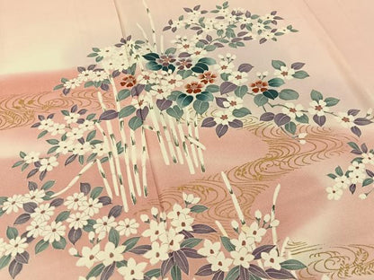 平和屋着物▽訪問着 単衣 流水花文 暈し染め 金彩 正絹 逸品 BAAW5091hj