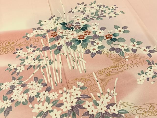 平和屋着物▽訪問着 単衣 流水花文 暈し染め 金彩 正絹 逸品 BAAW5091hj