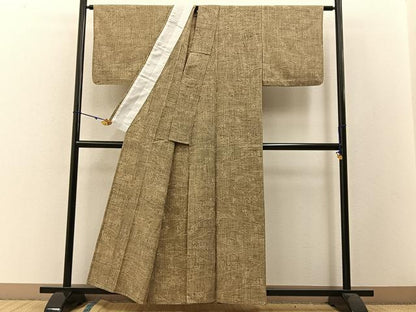 平和屋着物▽上質な紬 単衣 枝花文 正絹 逸品 BAAW5094hj