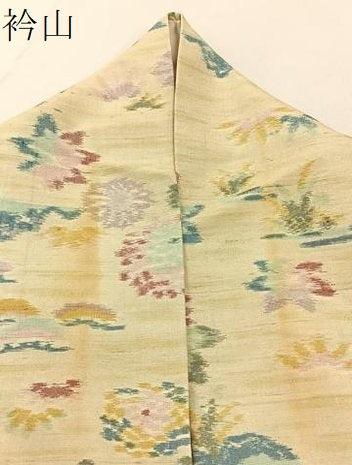 平和屋着物▽上質な紬 単衣 菊楓文 正絹 逸品 BAAW5096hj