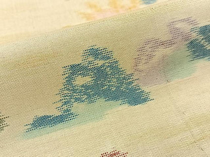 平和屋着物▽上質な紬 単衣 菊楓文 正絹 逸品 BAAW5096hj