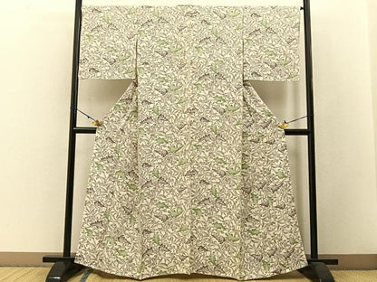 平和屋着物▽上質な小紋 単衣 草花文 正絹 逸品 BAAW5097hj
