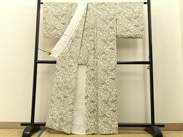 平和屋着物▽上質な小紋 単衣 草花文 正絹 逸品 BAAW5097hj