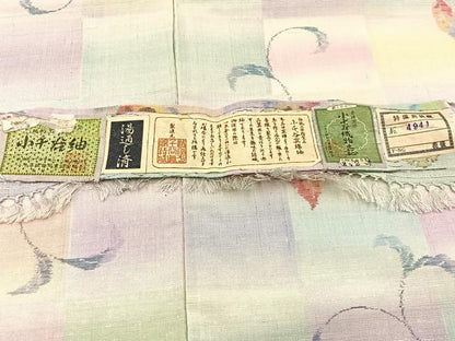 平和屋着物▽小千谷本真綿紬 単衣 草葉文 証紙付き 正絹 逸品 未使用 BAAW5099hj