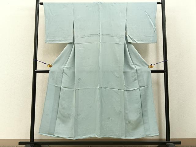 平和屋着物▽上質な色無地 単衣 草花地紋 千草鼠色 正絹 逸品 未使用 BAAW5100hj
