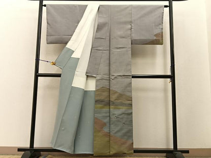 平和屋着物●訪問着 作家物 紬地 渡船人物風景文 正絹 逸品 BAAW5102hj