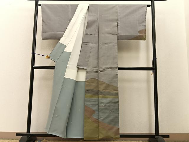 平和屋着物●訪問着 作家物 紬地 渡船人物風景文 正絹 逸品 BAAW5102hj