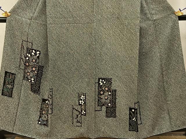 平和屋着物●訪問着 総絞り 短冊流水花文 黒地 金彩 正絹 逸品 BAAW5103hj