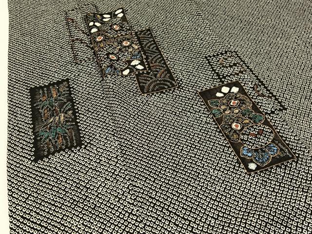 平和屋着物●訪問着 総絞り 短冊流水花文 黒地 金彩 正絹 逸品 BAAW5103hj