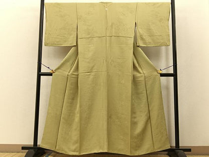平和屋着物●上質な色無地 亀甲地紋 若葉色 正絹 逸品 BAAW5106hj