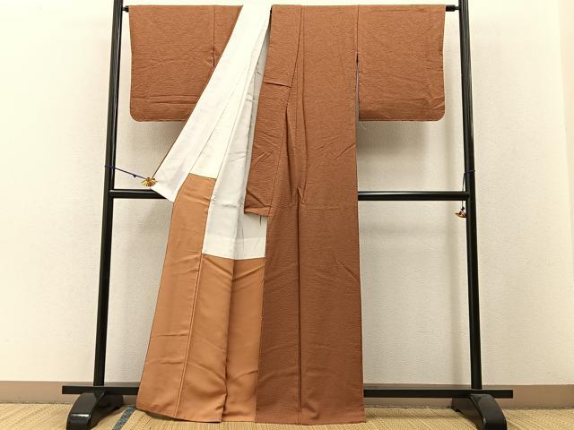 平和屋着物●上質な色無地 草葉地紋 灰茶色 正絹 逸品 BAAW5113hj