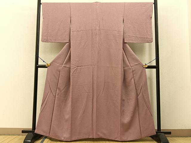 平和屋着物●上質な色無地 紋意匠 南天地紋 薄柿色 正絹 逸品 BAAW5114hj