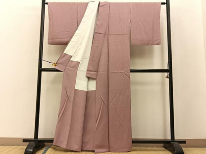 平和屋着物●上質な色無地 紋意匠 南天地紋 薄柿色 正絹 逸品 BAAW5114hj