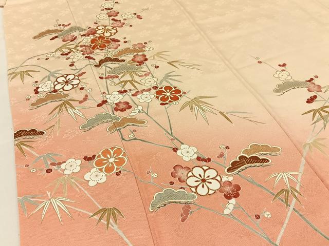 平和屋着物●訪問着 駒刺繍 松竹梅 暈し染め 金彩 正絹 逸品 BAAW5116hj