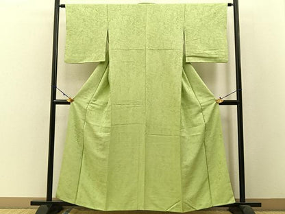 平和屋着物●上質な色無地 更紗花地紋 若菜色 正絹 逸品 BAAW5118hj