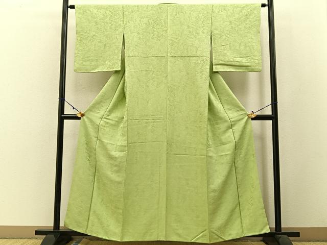 平和屋着物●上質な色無地 更紗花地紋 若菜色 正絹 逸品 BAAW5118hj
