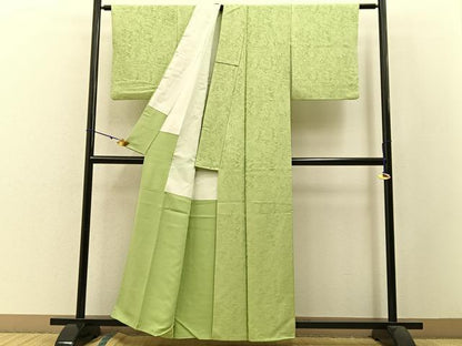 平和屋着物●上質な色無地 更紗花地紋 若菜色 正絹 逸品 BAAW5118hj