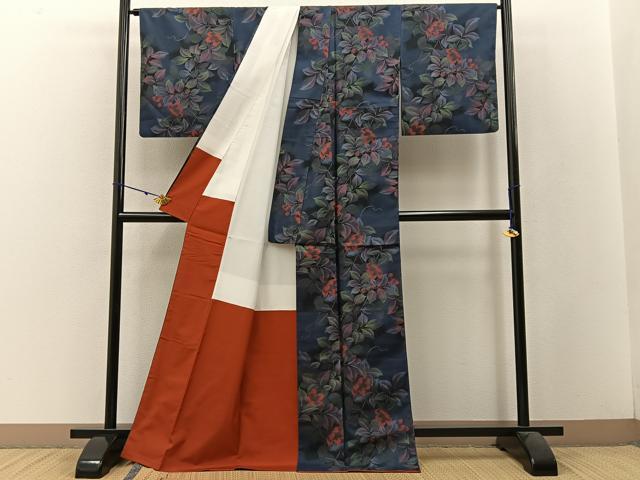 平和屋着物●本場染大島紬 草花文 正絹 逸品 BAAW5119hj