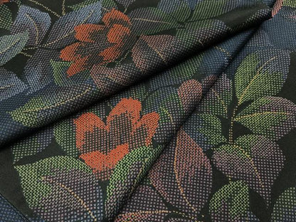 平和屋着物●本場染大島紬 草花文 正絹 逸品 BAAW5119hj