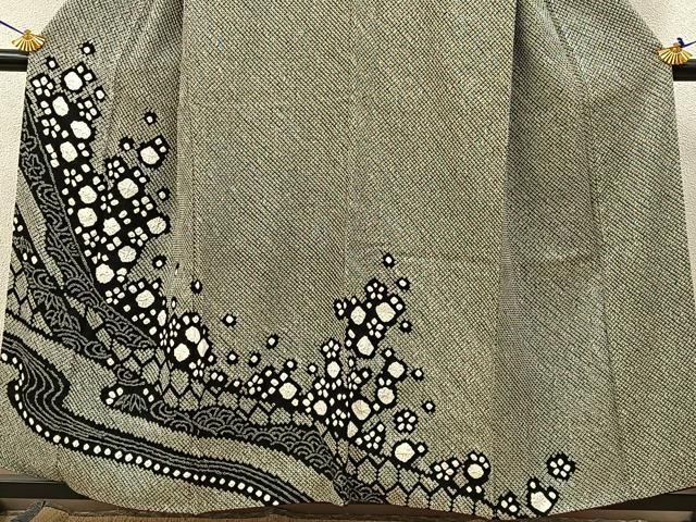 平和屋着物●訪問着 総絞り 流水笹梅文 黒地 正絹 逸品 BAAW5121hj