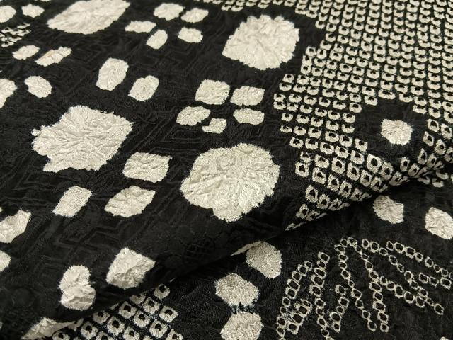 平和屋着物●訪問着 総絞り 流水笹梅文 黒地 正絹 逸品 BAAW5121hj