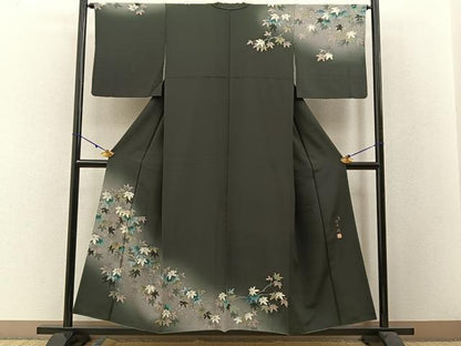 平和屋着物●絵師 津守順 訪問着 手描き 刺繍 枝楓文 暈し染め 金銀彩 正絹 逸品 BAAW5123hj