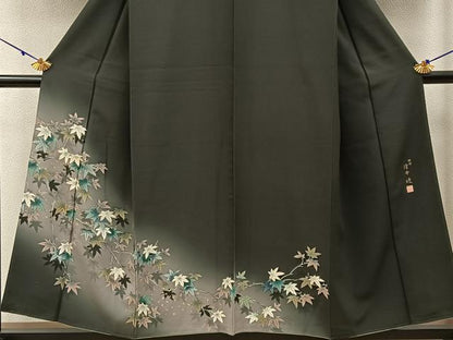 平和屋着物●絵師 津守順 訪問着 手描き 刺繍 枝楓文 暈し染め 金銀彩 正絹 逸品 BAAW5123hj