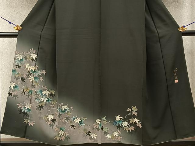 平和屋着物●絵師 津守順 訪問着 手描き 刺繍 枝楓文 暈し染め 金銀彩 正絹 逸品 BAAW5123hj