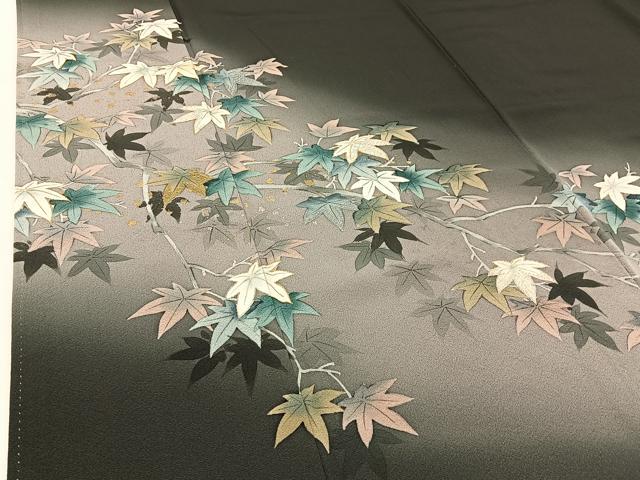 平和屋着物●絵師 津守順 訪問着 手描き 刺繍 枝楓文 暈し染め 金銀彩 正絹 逸品 BAAW5123hj