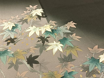 平和屋着物●絵師 津守順 訪問着 手描き 刺繍 枝楓文 暈し染め 金銀彩 正絹 逸品 BAAW5123hj