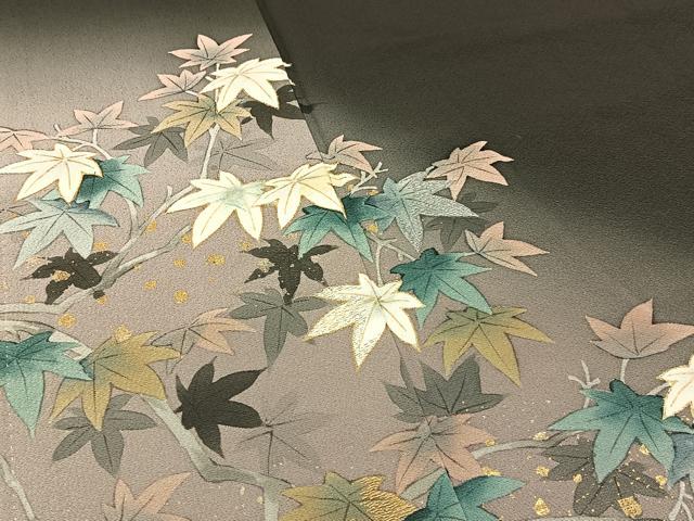 平和屋着物●絵師 津守順 訪問着 手描き 刺繍 枝楓文 暈し染め 金銀彩 正絹 逸品 BAAW5123hj