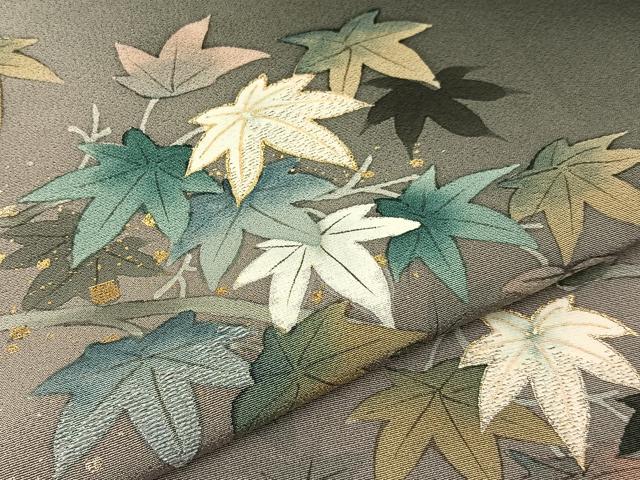 平和屋着物●絵師 津守順 訪問着 手描き 刺繍 枝楓文 暈し染め 金銀彩 正絹 逸品 BAAW5123hj