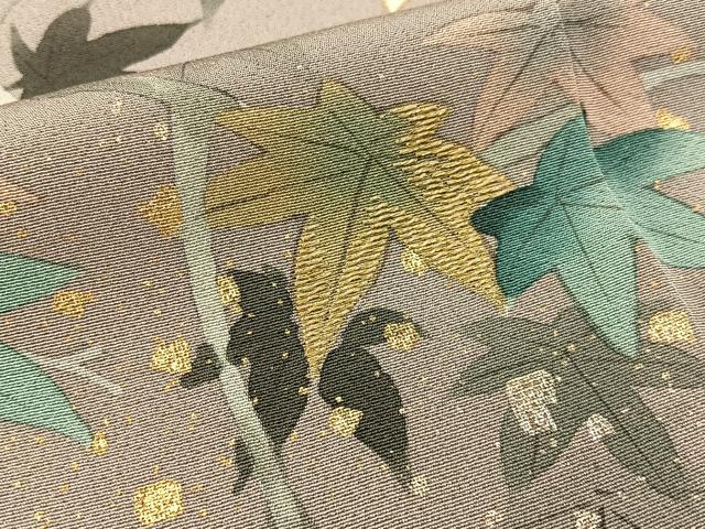 平和屋着物●絵師 津守順 訪問着 手描き 刺繍 枝楓文 暈し染め 金銀彩 正絹 逸品 BAAW5123hj