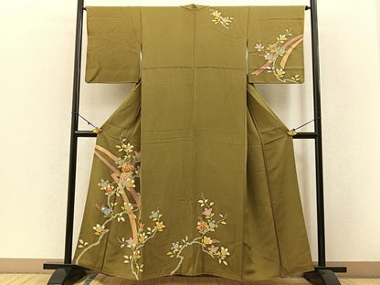 平和屋着物●創業460年・千總 訪問着 駒刺繍 橘 金彩 正絹 逸品 BAAW5124hj