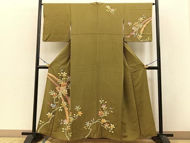 平和屋着物●創業460年・千總 訪問着 駒刺繍 橘 金彩 正絹 逸品 BAAW5124hj