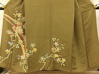 平和屋着物●創業460年・千總 訪問着 駒刺繍 橘 金彩 正絹 逸品 BAAW5124hj