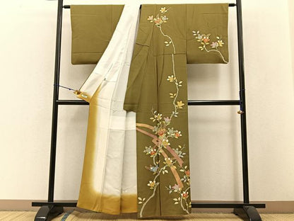 平和屋着物●創業460年・千總 訪問着 駒刺繍 橘 金彩 正絹 逸品 BAAW5124hj
