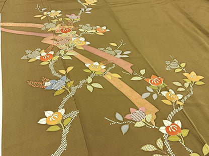 平和屋着物●創業460年・千總 訪問着 駒刺繍 橘 金彩 正絹 逸品 BAAW5124hj