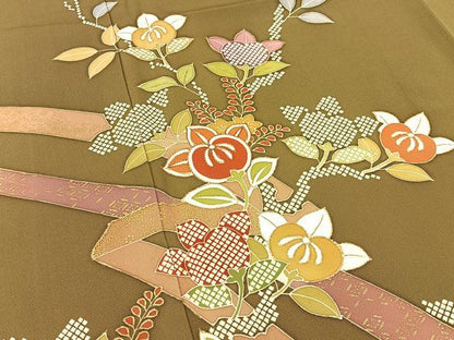平和屋着物●創業460年・千總 訪問着 駒刺繍 橘 金彩 正絹 逸品 BAAW5124hj