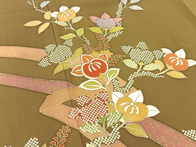 平和屋着物●創業460年・千總 訪問着 駒刺繍 橘 金彩 正絹 逸品 BAAW5124hj