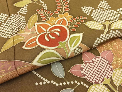 平和屋着物●創業460年・千總 訪問着 駒刺繍 橘 金彩 正絹 逸品 BAAW5124hj