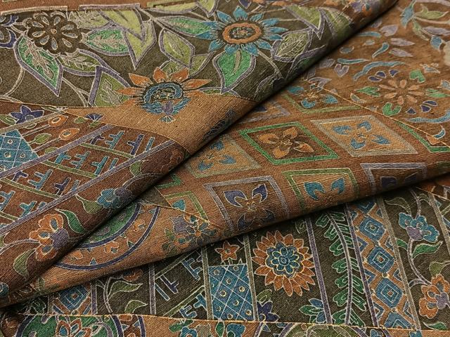 平和屋着物●上質な小紋　紬地　切嵌更紗花鳥文　金彩　正絹　逸品　BAAW5125hj 平和屋着物○上質な小紋 紬地 切嵌更紗花鳥文 金彩 正絹