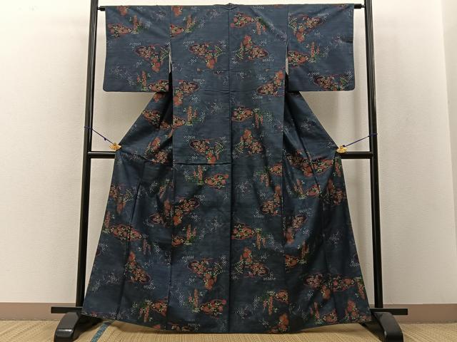 平和屋着物●本場大島紬　9マルキ　雲取枝垂れ藤花文　正絹　逸品　BAAW5126hj